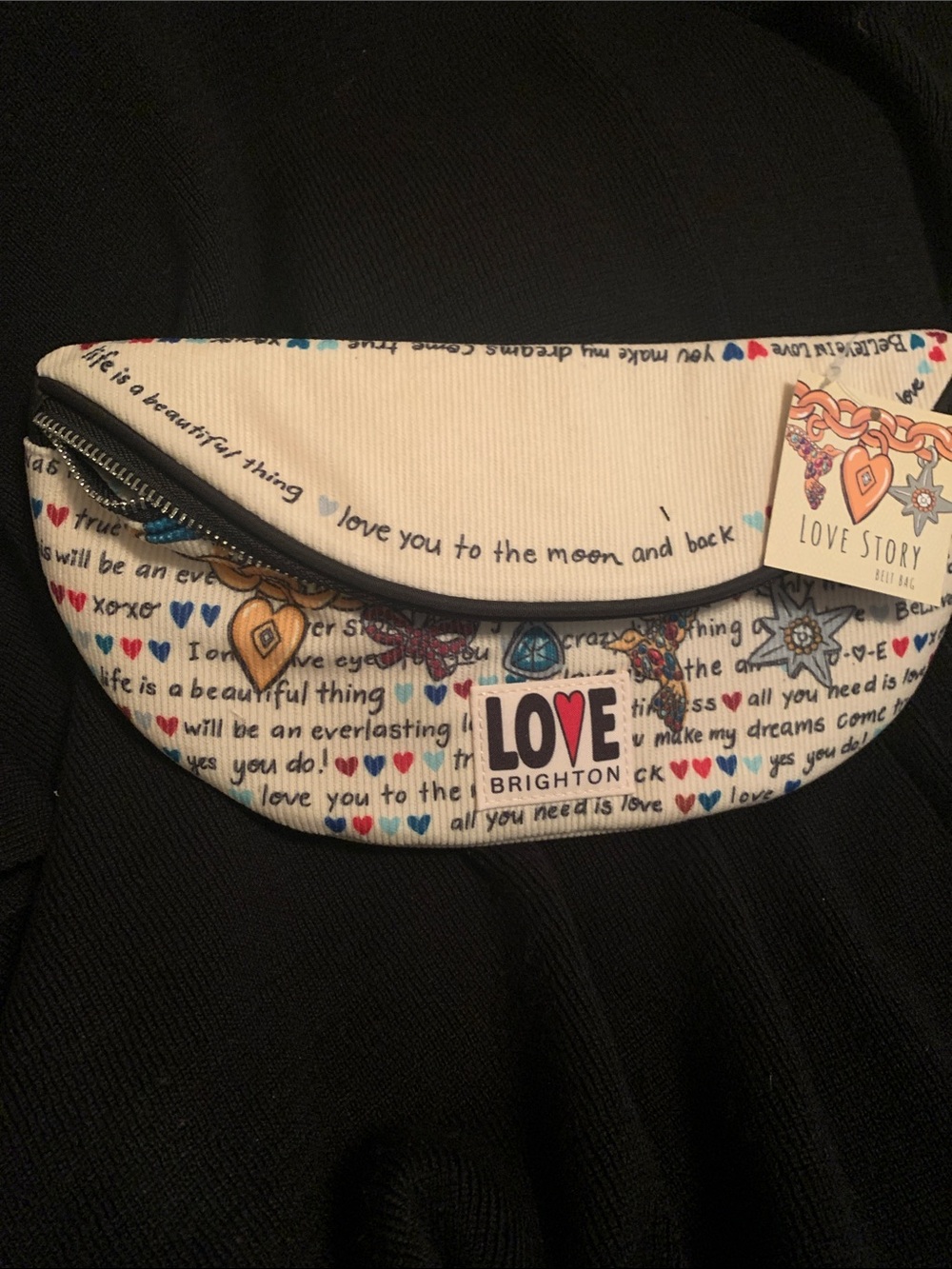 Brighton White 'Love' Printed Crossbody with Multicolor Hearts